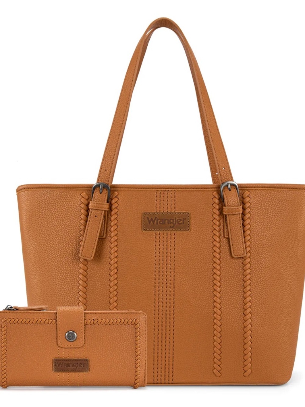 Wrangler Braided Tote Bag and Wallet Set Exclusive Brown